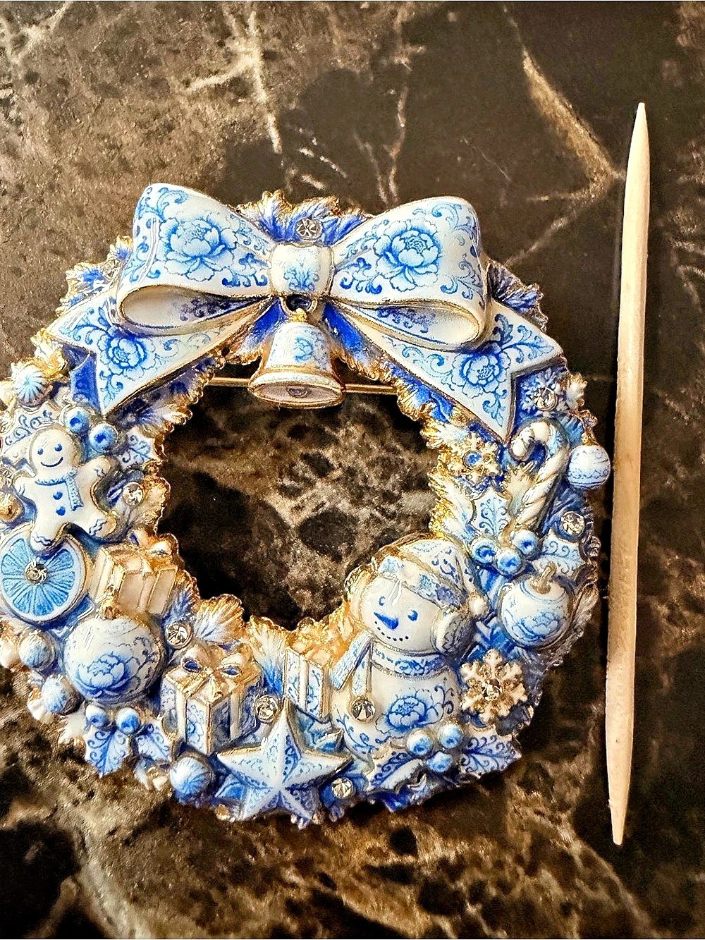 Blue & White Holiday Wreath Ornament
